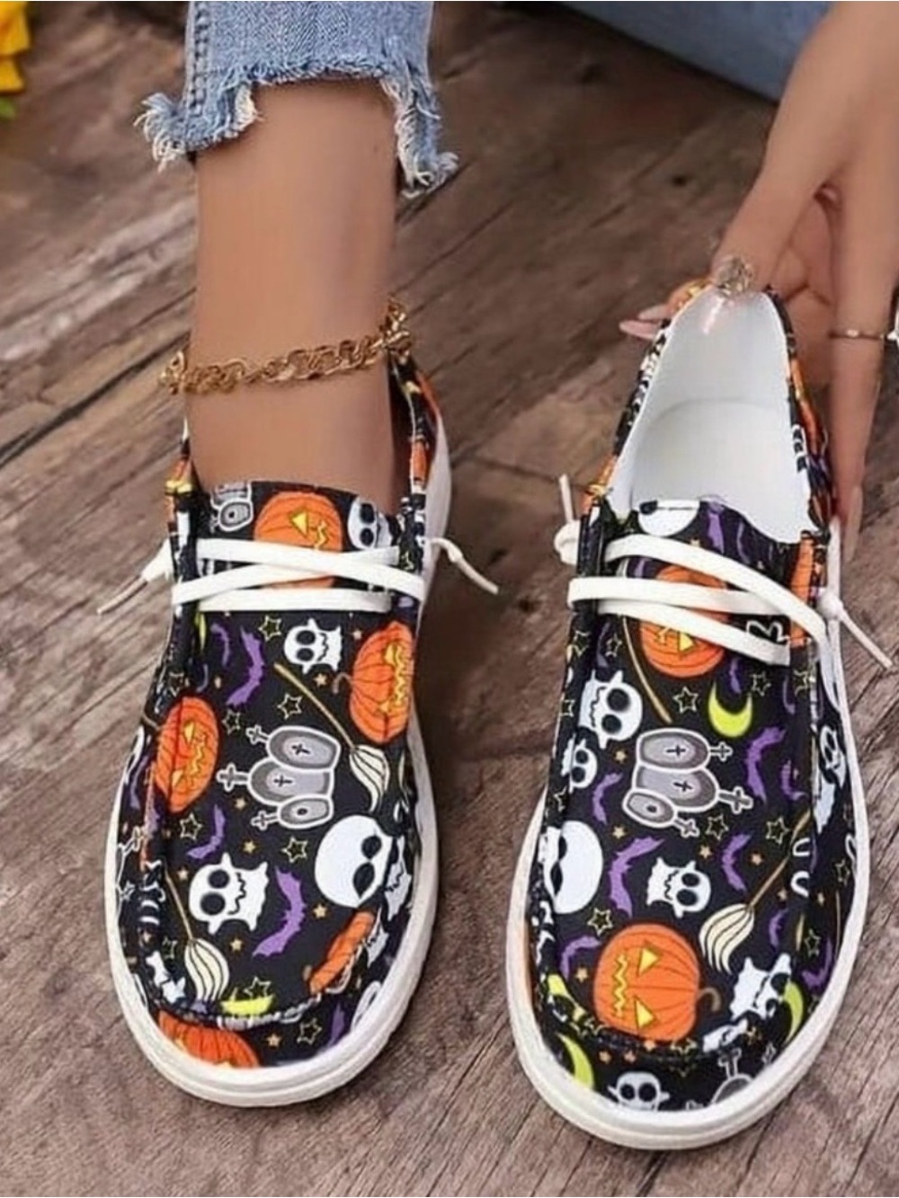 Halloween Shoes EU 39 Pumpkin Ghost Skull Bat Lace Up Slip Ons